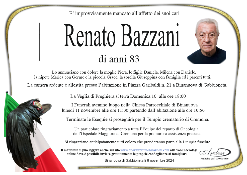 RENATO BAZZANI  BINANUOVA DI GABBIONETA